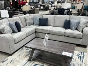 Modern Grey Couch 2-Piece Sofa Loveseat With 4-Throw Pillows