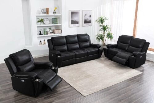 Dream Motion 3-Piece Power Recliner Sofa Loveseat Chair (Leather Gel & Fabric)