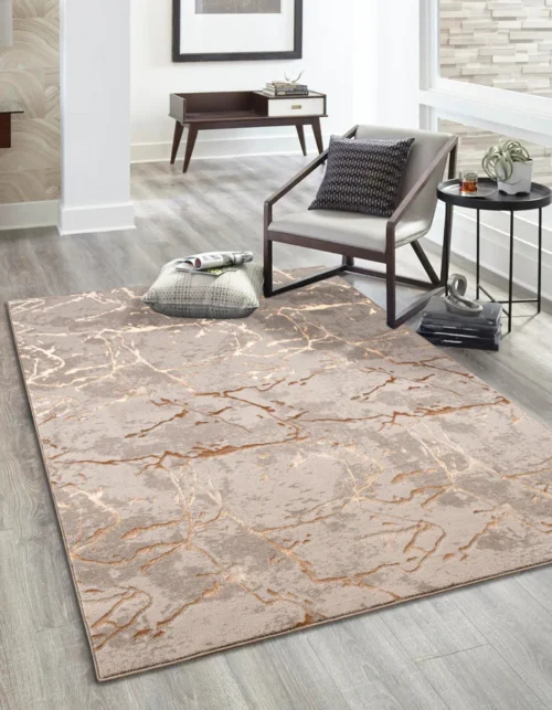 Gold Beige Contemporary Rug - Image 4
