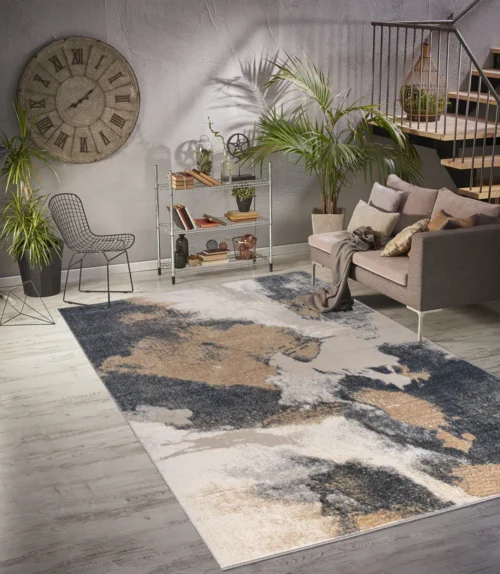 Beige Brown Metalic Contemporary Rug