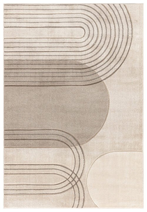 Cream Beige Textured Geometric Contemporary Rug - Image 2