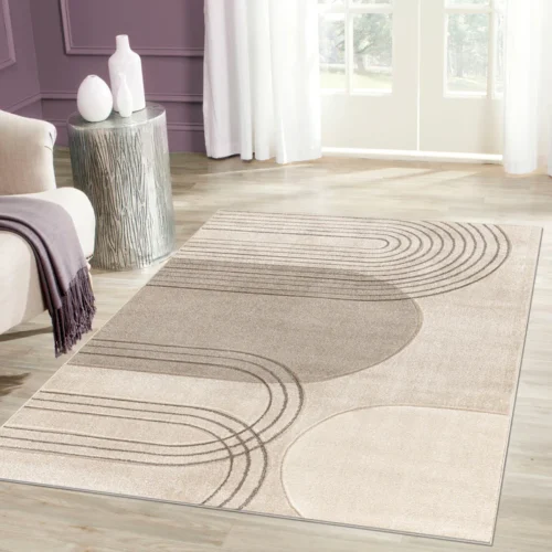 Cream Beige Textured Geometric Contemporary Rug