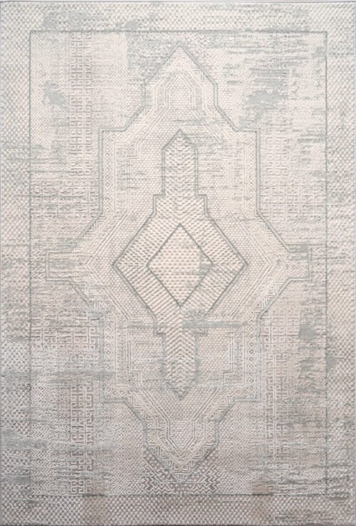 Grey Beige Medallion Contemporary Rug - Image 2