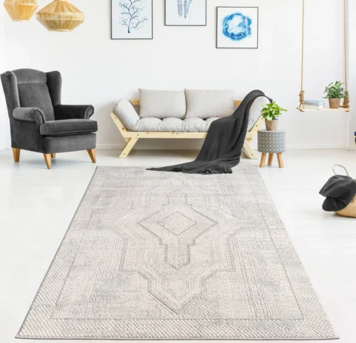 Grey Beige Medallion Contemporary Rug